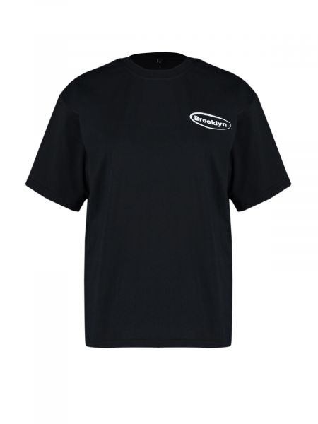 Oversize плетена тениска с принт Trendyol черно