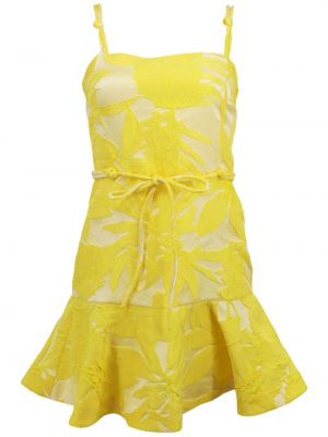 Nylonowa sukienka bez rękawów w kwiatki z paskiem Alexis - żółty