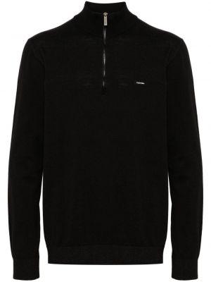 Памучен пуловер с цип Calvin Klein черно