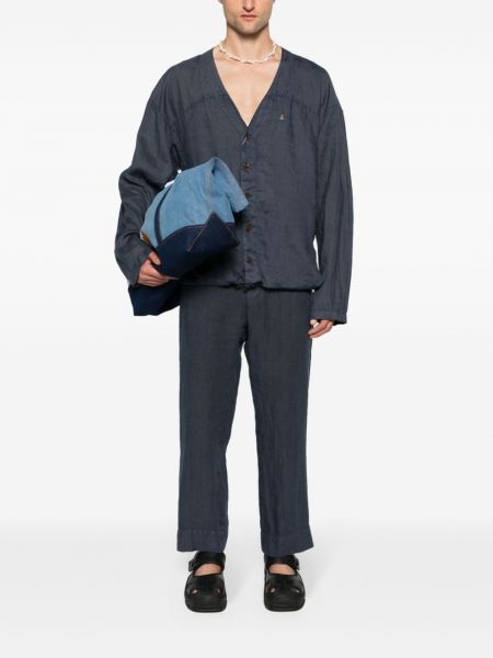 Lniane spodnie Vivienne Westwood niebieskie