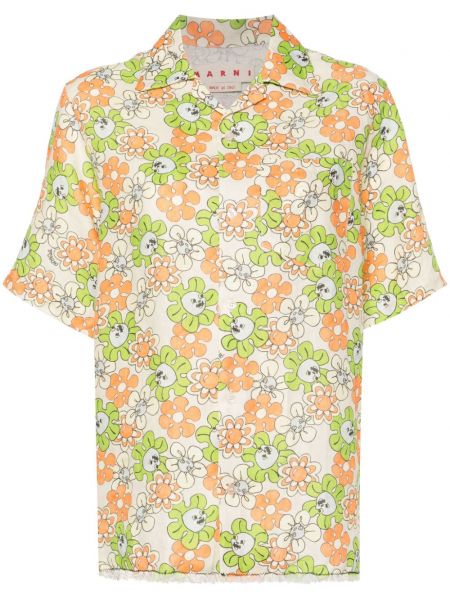 Chemise en lin à fleurs à imprimé Marni jaune