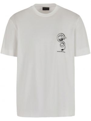 Majica z vezenjem z okroglim izrezom Emporio Armani bela