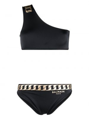 Asimetrični bikini s printom Balmain crna
