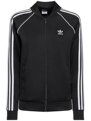 Pruhovaná bavlněná bunda na zip Adidas Originals černá