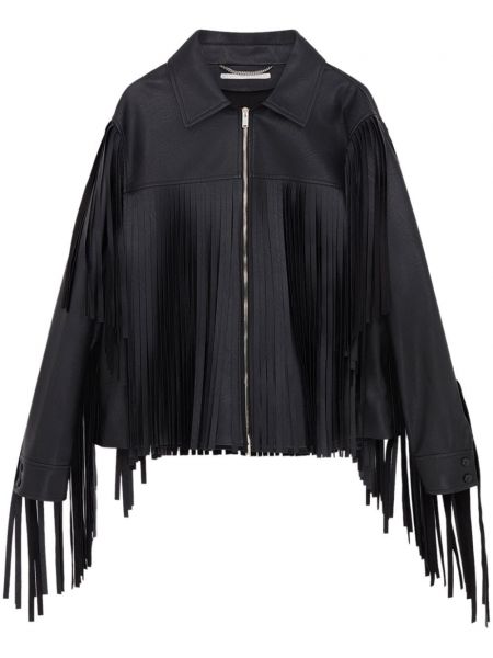 Veste longue à franges fermeture éclair Stella Mccartney noir