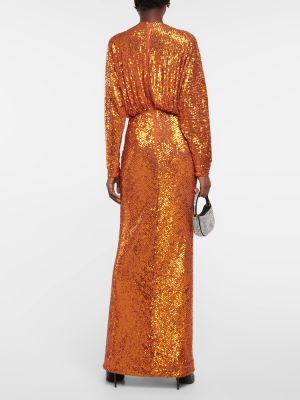 Sukienka długa z cekinami drapowana Rasario pomarańczowa