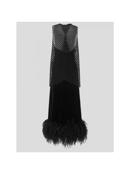 Vestido largo con plumas de viscosa de plumas Saint Laurent negro