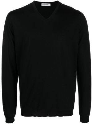 Volneni pulover iz merina z v-izrezom Goes Botanical črna