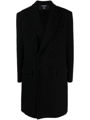 Černý vlněný kabát Balmain