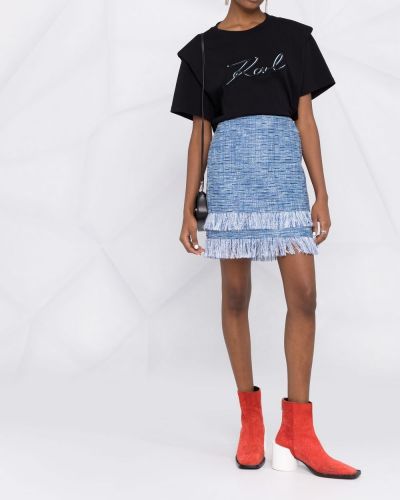 Mini spódniczka z frędzli Karl Lagerfeld niebieska