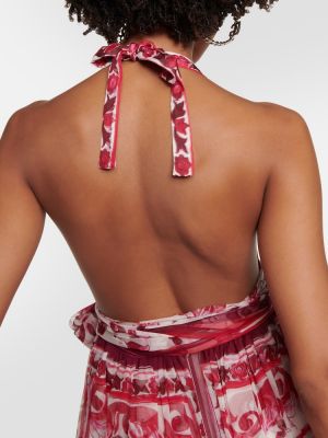 Šifonové hedvábné dlouhé šaty s potiskem Dolce&gabbana červené