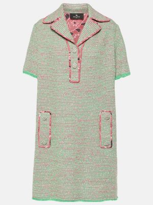 Rochie de lână din bumbac din tweed Etro verde