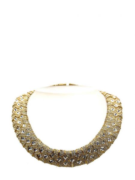 Křišťálový náhrdelník s hranatým výstřihem Jennifer Gibson Jewellery zlatý