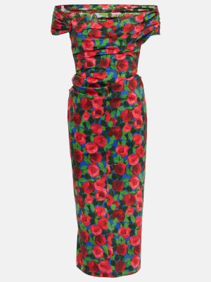 Midi obleka s cvetličnim vzorcem Carolina Herrera
