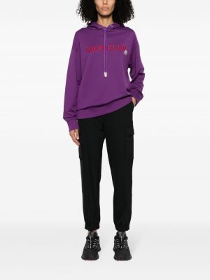 Medvilninis siuvinėtas džemperis su gobtuvu Moncler violetinė