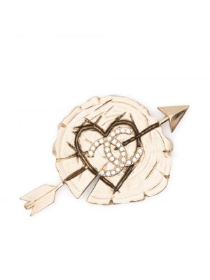 Broš s kristalima s uzorkom srca Chanel Pre-owned zlatna