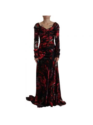 Sukienka długa w kwiatki Dolce And Gabbana czarna
