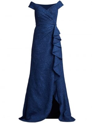 Вечерна рокля на цветя с волани Tadashi Shoji синьо