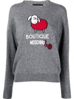 Плетен пуловер с принт Boutique Moschino сиво