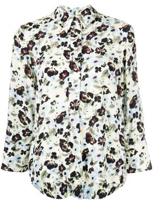 Bluza s cvetličnim vzorcem s potiskom iz krep tkanine Ganni bela