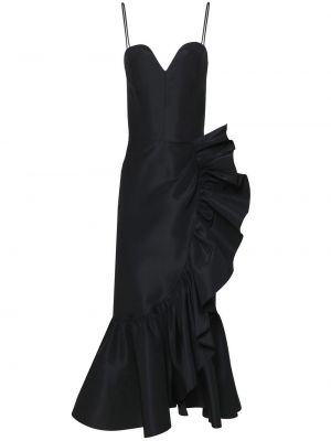 Копринена коктейлна рокля с волани Carolina Herrera черно