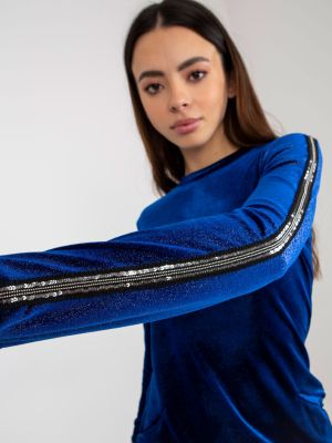 Žametna koktejl obleka iz rebrastega žameta Fashionhunters modra