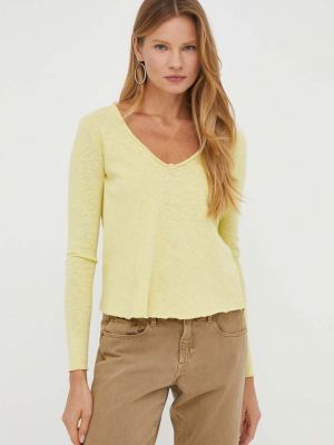 Памучна блуза с дълъг ръкав American Vintage жълто