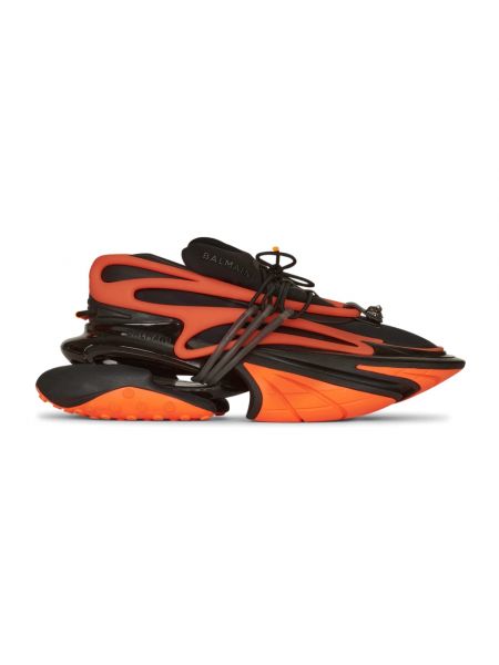 Sneakersy skórzane neoprenowe Balmain pomarańczowe