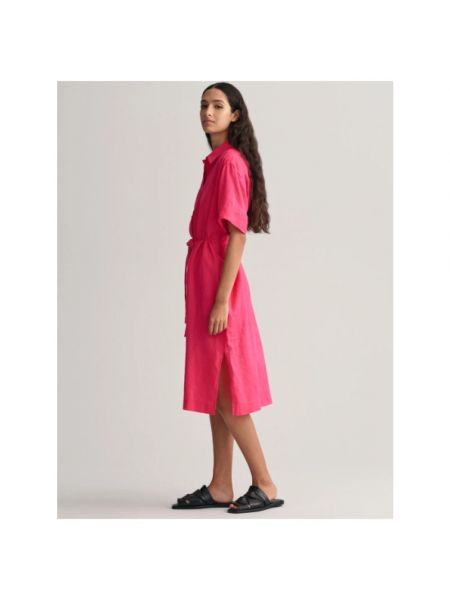 Vestido camisero de lino manga corta Gant rosa