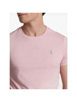 Haftowana koszulka bawełniana Ralph Lauren różowa