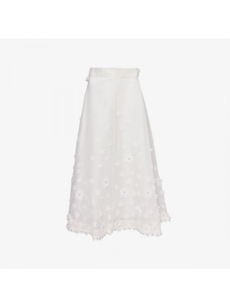 Льняная юбка миди с аппликацией Zimmermann белая