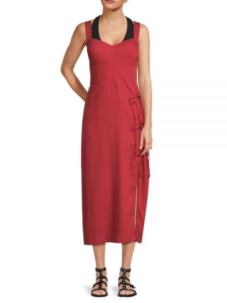 Льняной платье с разрезом с бантом Vix бордовый