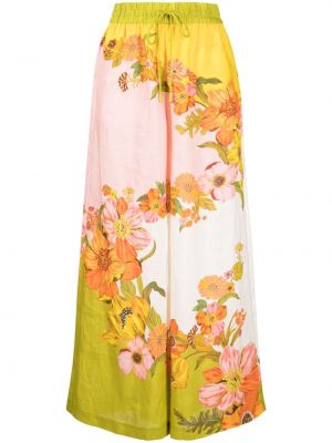 Pantaloni di lino a fiori con stampa Alemais rosa
