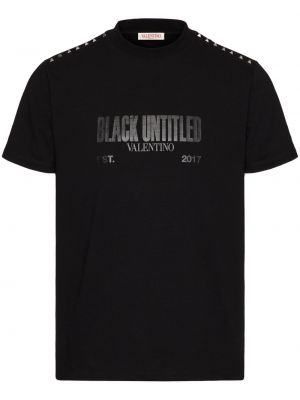 Kokvilnas t-krekls ar radzēm Valentino Garavani melns