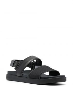 Žakárové kožené sandály Calvin Klein černé