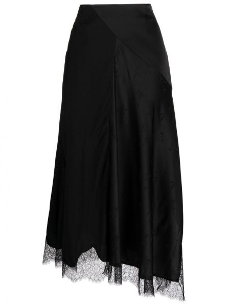 Midi φούστα ζακάρ με δαντέλα Goen.j μαύρο