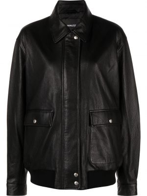 Usnjena jakna z žepi Mainless črna