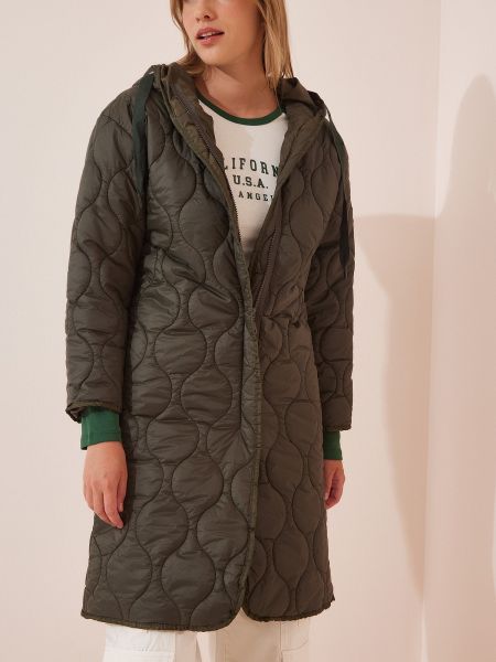 Prešívaný kabát s kapucňou Happiness İstanbul khaki
