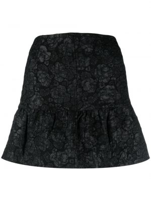 Peplum žakárové květinové mini sukně Ganni černé