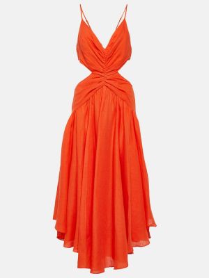 Lenvászon midi ruha Zimmermann narancsszínű