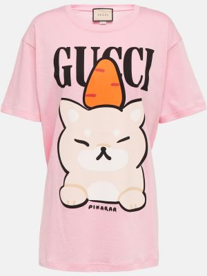 Pamut nyomott mintás póló Gucci - rózsaszín