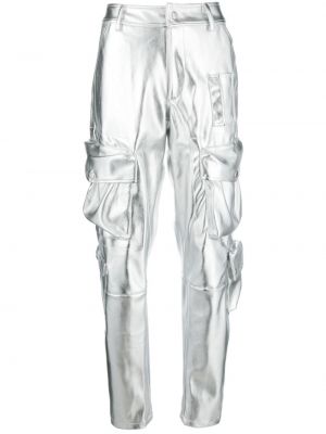 Pantaloni cargo din piele Des Phemmes argintiu