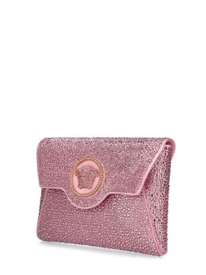 Borse pochette di raso con cristalli Versace rosa