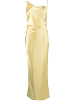 Satynowa sukienka koktajlowa asymetryczna drapowana Nanushka żółta