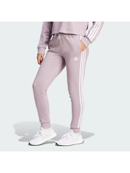 Spodnie sportowe bawełniane w paski Adidas fioletowe