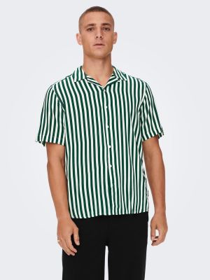 Camisa a rayas manga corta Only & Sons verde