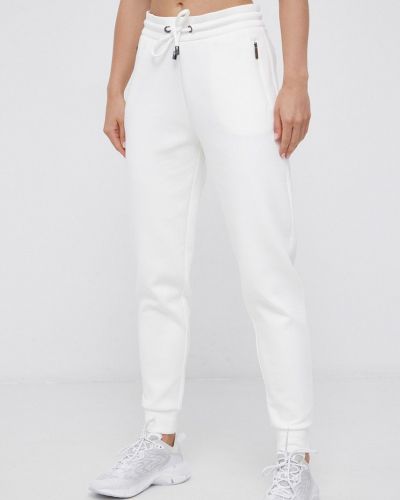 Emporio Armani Pantaloni femei, culoarea alb, material neted