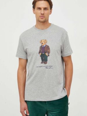 Памучна поло тениска с принт Polo Ralph Lauren сиво