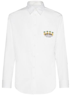 Camicia di cotone con stampa Dsquared2 bianco