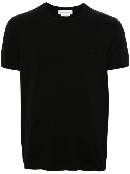 T-shirt brodé en tricot Alexander Mcqueen noir